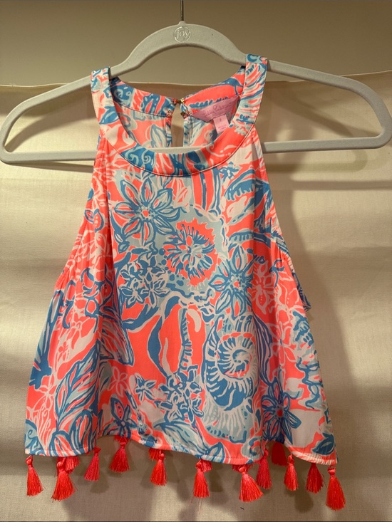 Lilly Pulitzer Tops - Lilly Pulitzer Coral & Blue Floral Halter Crop Top with Tassels Size 2